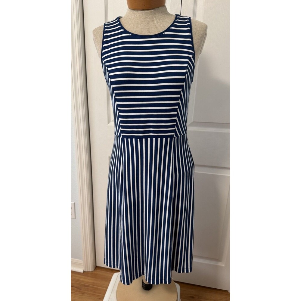 Banana Republic Dress Womens sz 8 Navy White Striped Fit & Flare A Line Knit